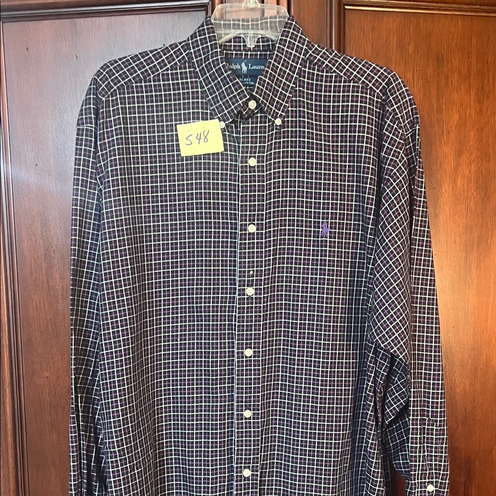 Ralph Lauren Men’s Black and Purple Plaid Button-Down Shirt Size Large